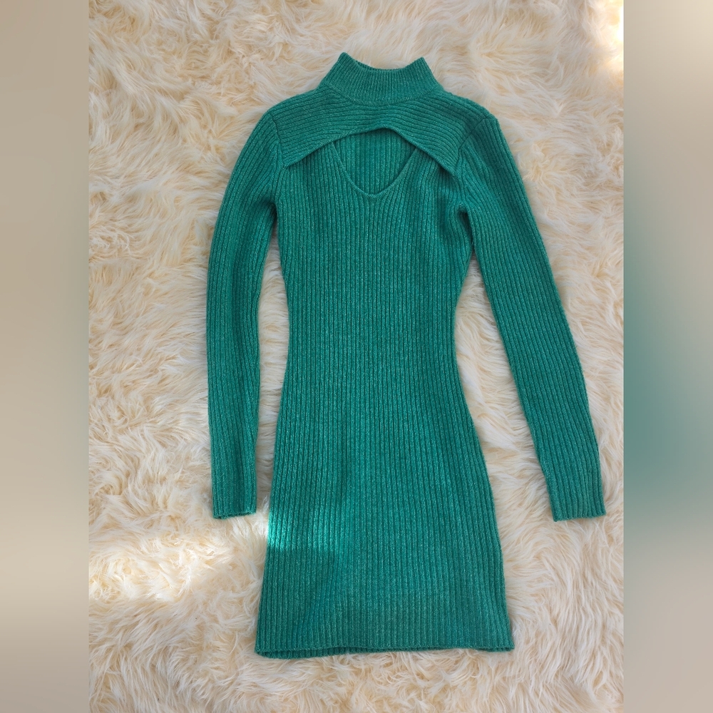 Olive & Oak Small Bright Green Knit Sweater Dress Buttery Soft Size Small Ladies